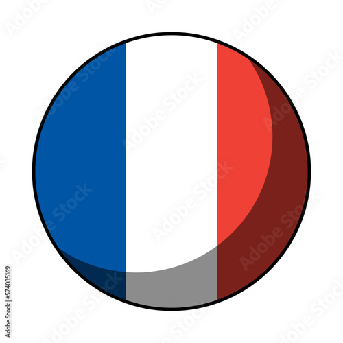 France Flag Round Circle Badge Button or Sticker Icon with Contour Outline and 3D Shadow Effect. Vector Image.