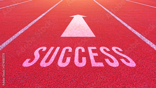 Success text written on an athletics track concept for business planning strategies and challenges or career path opportunities and change, road to success concept