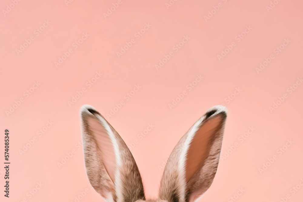 Easter bunny ears, funny rabbit, hare on pink background, card, pastel tones, copy space, generative ai Easter bunny ears, funny rabbit, hare on pink background, card, pastel tones, copy space, generative ai
