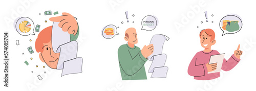 Budget plan concept. Evaluates income and expenses, analyzes investments and savings. Financial literacy and economics, accounting. Planning and distribution of money. Income and expenses report