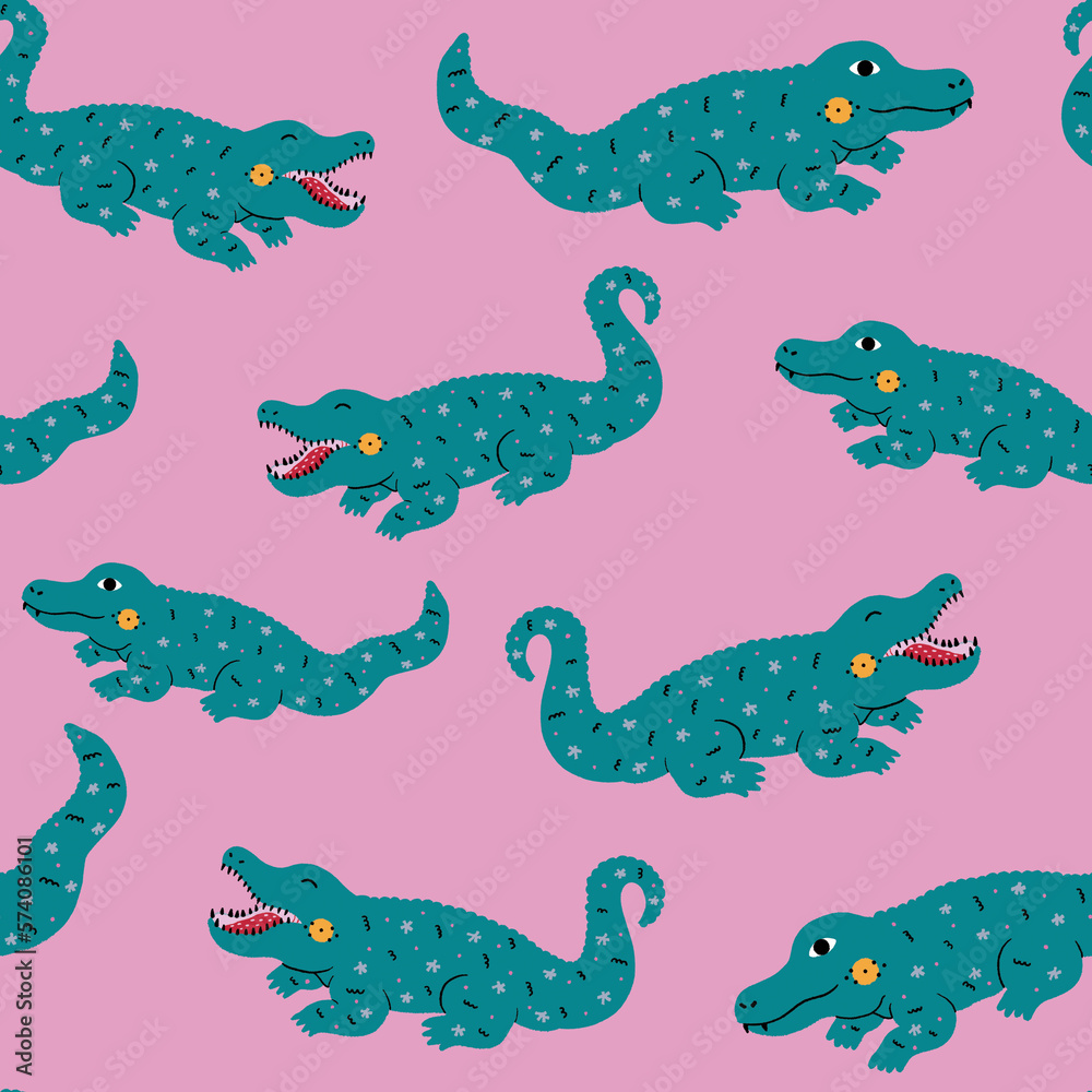 Fototapeta premium seamless pattern cute crocodiles