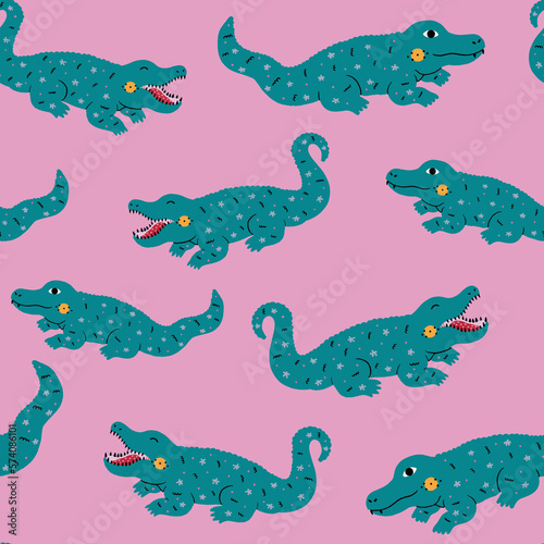 seamless pattern cute crocodiles