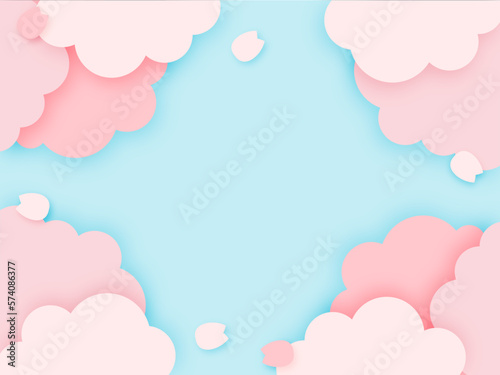 桜と空の背景イラスト（さくら　春　フレーム　バナー）