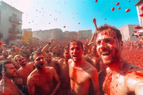 La Tomatina Festival: A Colorful and Messy Celebration of Spanish Tradition and Culture Ai Generative photo