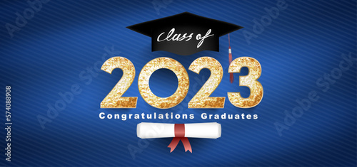 Class of 2023 Vector text for graduation gold design, congratulation event, T-shirt, party, high school or college graduate. Lettering for greeting, invitation card