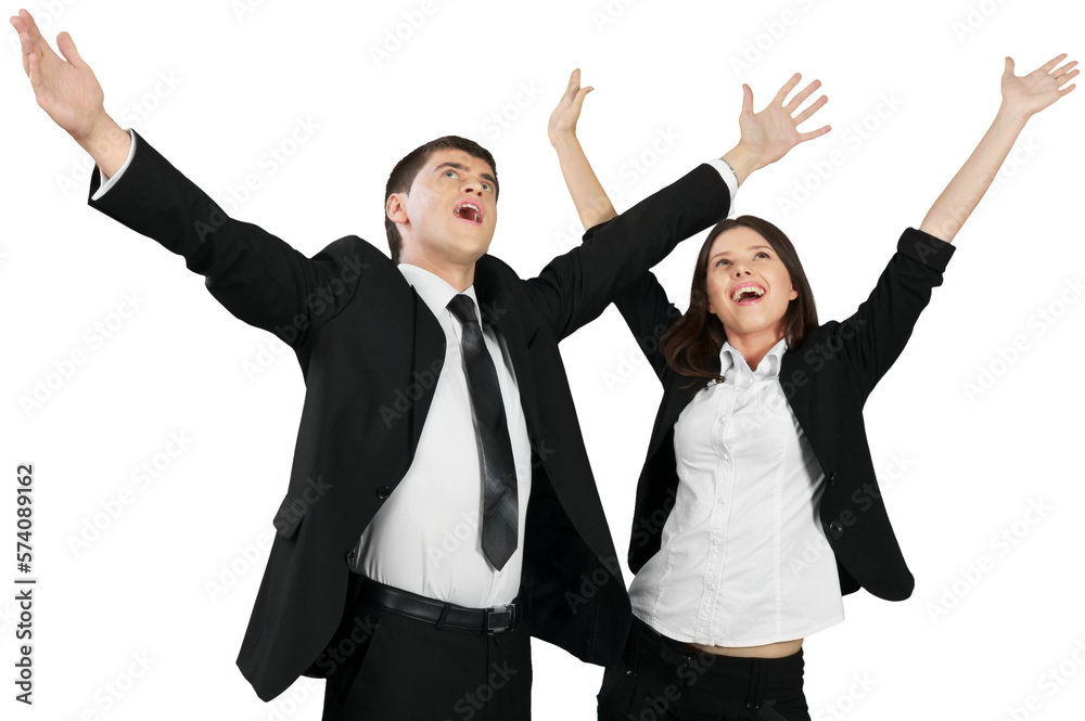 Businessman and Businesswoman Celebrating - Isolated Businessman and Businesswoman Celebrating - Isolated