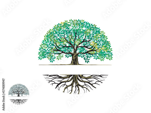 oak tree and roots logo templates in circular shape, in the middle provided space for writing or name