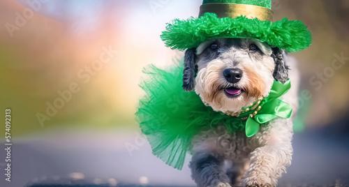Foto Cute dog in leprechaun hat, St