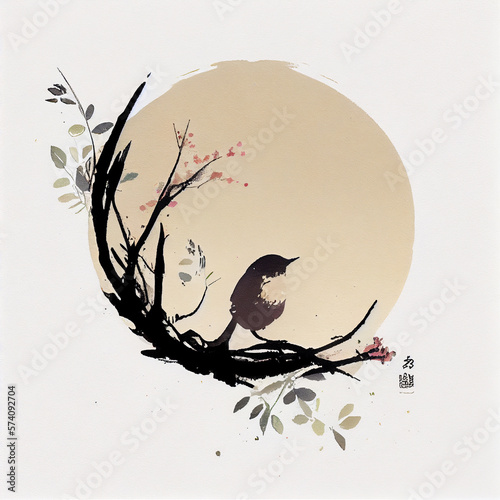 Minimalist logo, japanese ink painting style