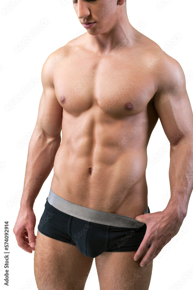 Portrait of a handsome muscle man posing isolated on  background