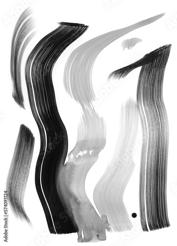 Set of long brush strokes. Bold lines isolated on white background. Hand drawn curved and wavy lines.  (ID: 574093124)