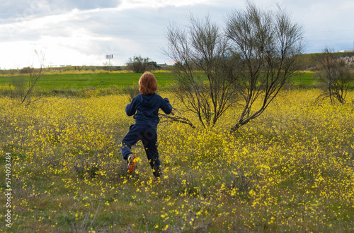 niño en campo de flores amarillas © inmaleon79