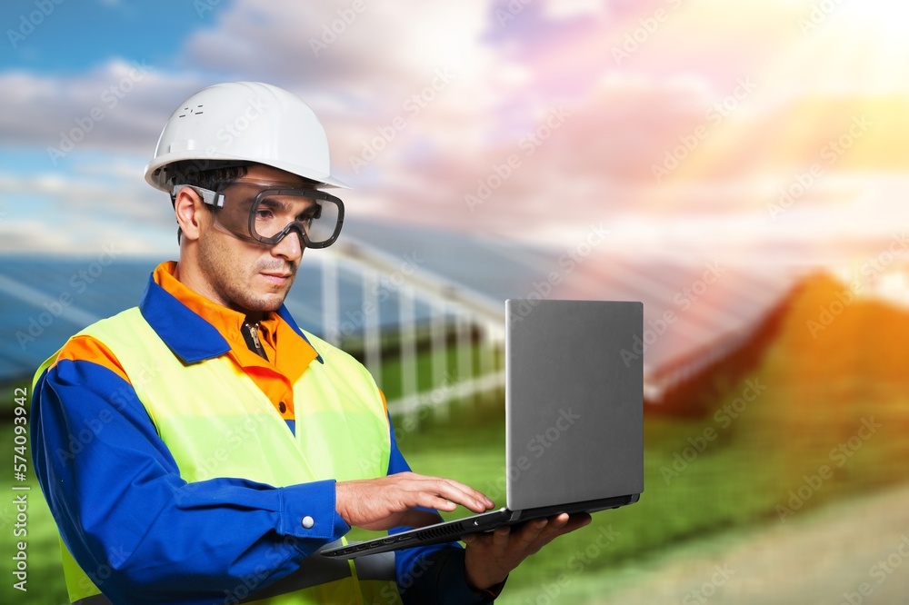 Renewable energy concept, engineer and solar power Renewable energy concept, engineer and solar power