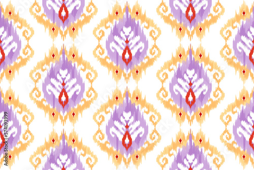 Ikat ethnic seamless pattern decoration design. Aztec fabric carpet boho mandalas textile wallpaper. Tribal native motif ornaments African American folk traditional embroidery vector background 