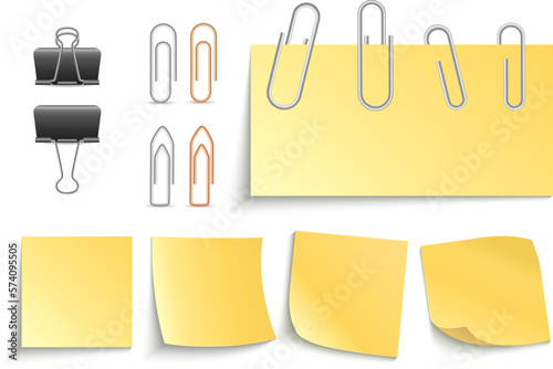 Illustration note papers. reminder and supplies office, attach and clamp.