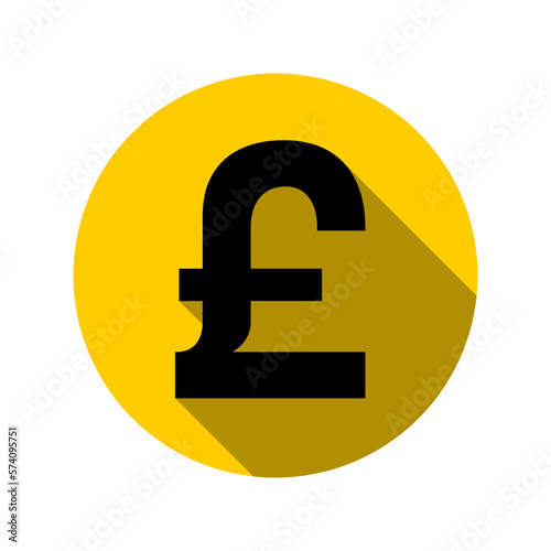 British Pound Sterling Coin Money Round Circle Symbol Icon with 3D Style Shadow Effect. Vector Image.