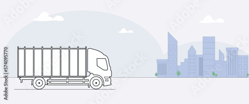 truck on the road. city background