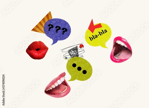 Collage of talking mouth, conversation concept