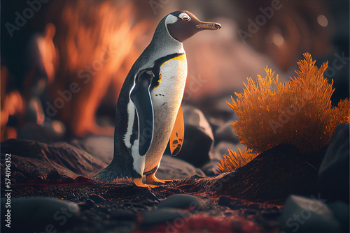 A penguin estranged from its natural habitat due to climate change photo