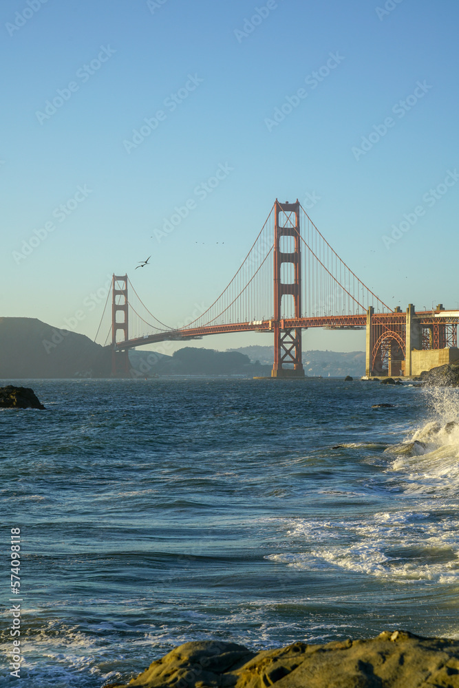 View of the Golden Gate Bridge from Bakers Beach in San Francisco, CA