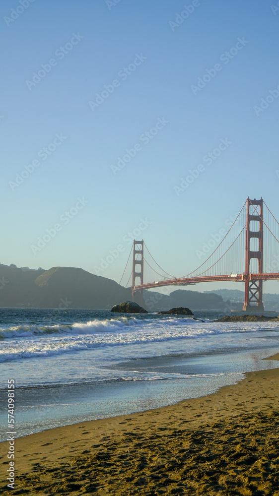 Beautiful view of the Golden Gate Bridge from Bakers Beach in San Francisco, CA