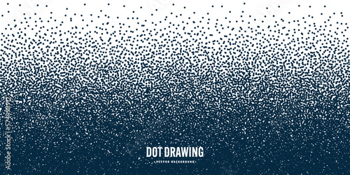 Stipple pattern, dotted geometric background. Stippling, dotwork drawing, shading using dots. Pixel disintegration, random halftone effect. White noise grainy texture. Vector illustration