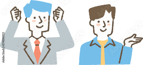 スーツを着た人と案内する人_色