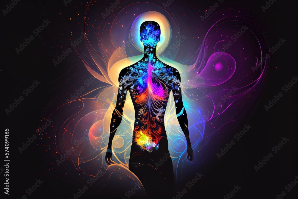 Silhouette of human astral human body concept image for near death experience, spirituality, and meditation - AI Generated Silhouette of human astral human body concept image for near death experience, spirituality, and meditation - AI Generated