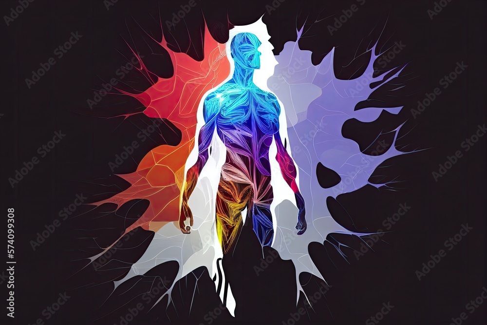 Silhouette of human astral human body concept image for near death experience, spirituality, and meditation - AI Generated Silhouette of human astral human body concept image for near death experience, spirituality, and meditation - AI Generated