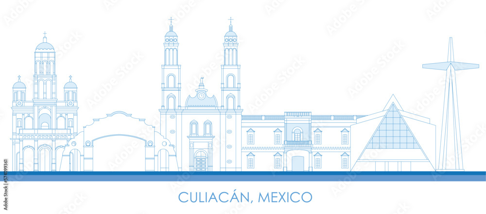 Outline Skyline panorama of city of Culiacan, Mexico - vector illustration