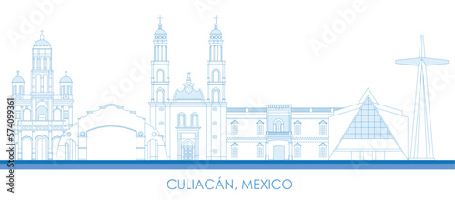 Outline Skyline panorama of city of Culiacan, Mexico - vector illustration photo