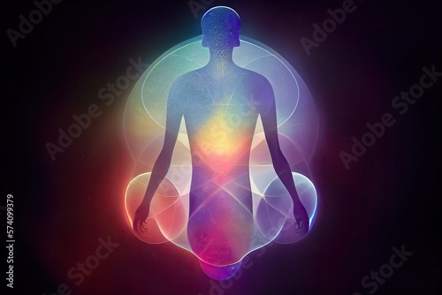Silhouette of human astral human body concept image for near death experience, spirituality, and meditation - AI Generated