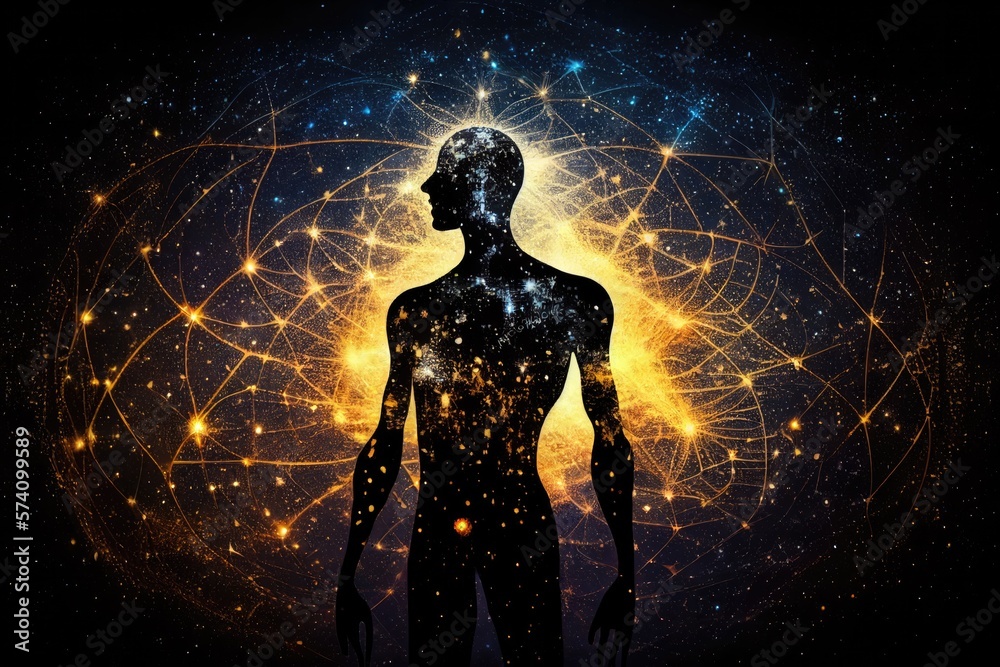 Silhouette of human astral human body concept image for near death experience, spirituality, and meditation - AI Generated Silhouette of human astral human body concept image for near death experience, spirituality, and meditation - AI Generated