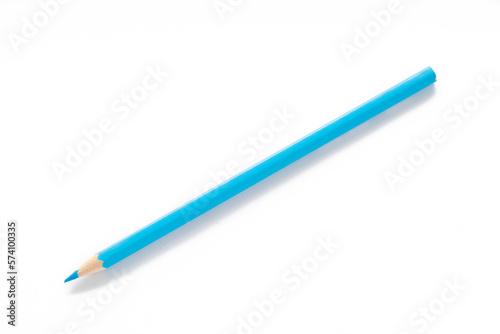 Closeup view of Cyan pencils on white background