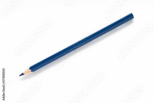 Closeup view of blue pencils on white background