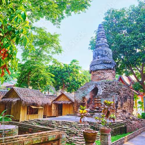 The ruins of ancient Chedi in Wat Umong Mahathera Chan, Chiang Mai, Thailand photo