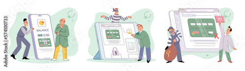 Hacker attack, fraud investigation, internet phishing attack. Fraud prevention. Internet user open scam email. Cyber criminal stealing privacy account and password, bank document and credit card
