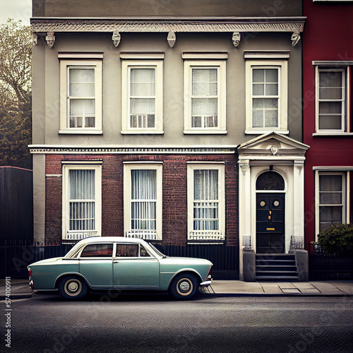 Minimalistic detail nostalgic  house, vintage car parked  © Trendboyt