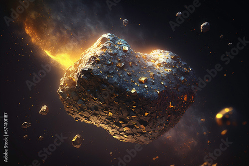 Space mining Asteroid containing gold - Generative AI illustration