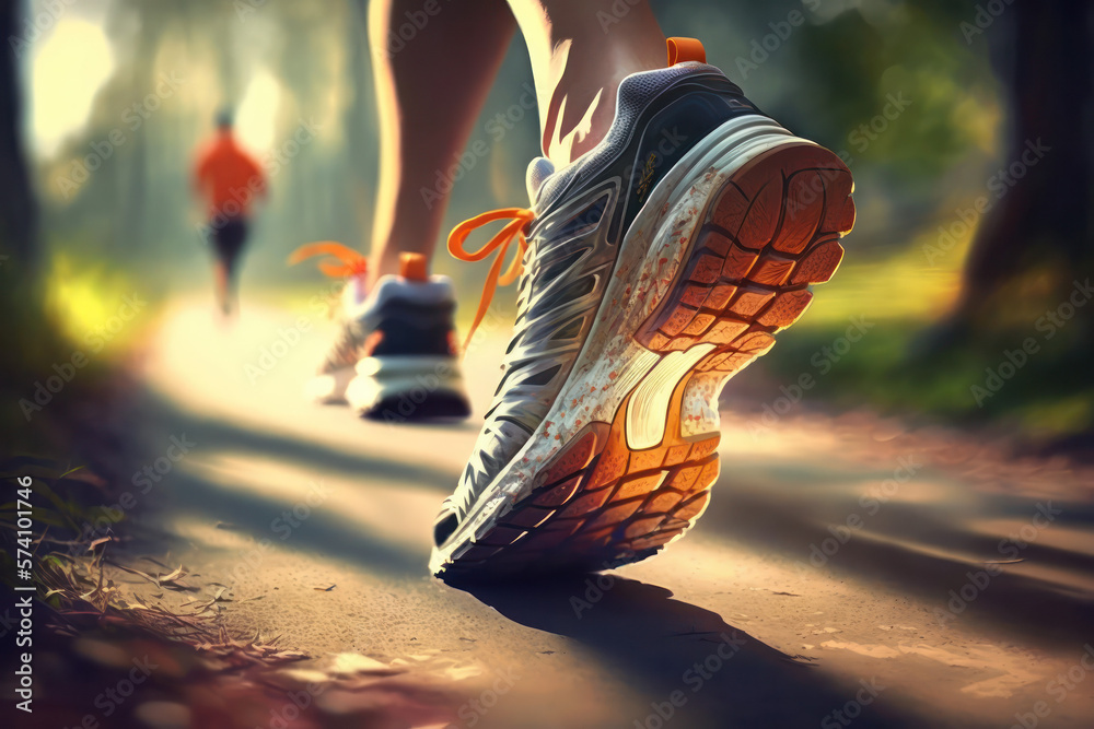 Feet jogging in a park (AI Generated) Stock イラスト | Adobe Stock