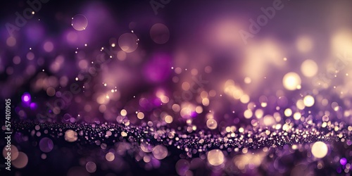 Purple glitter bokeh background. Unfocused shimmer dark violet sparkle. Crystal droplets wallpaper. Sequins.