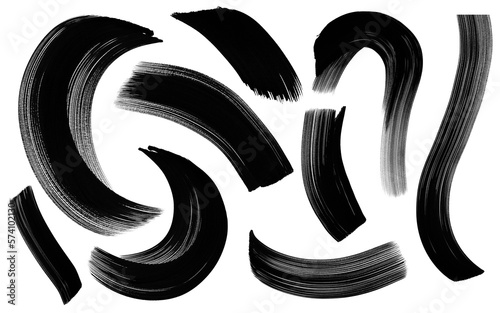 Set of curved brush strokes. Bold lines. Hand drawn curvy lines. Isolated object with transparent background. png file. no white background. Textured lines. abstract objects. 