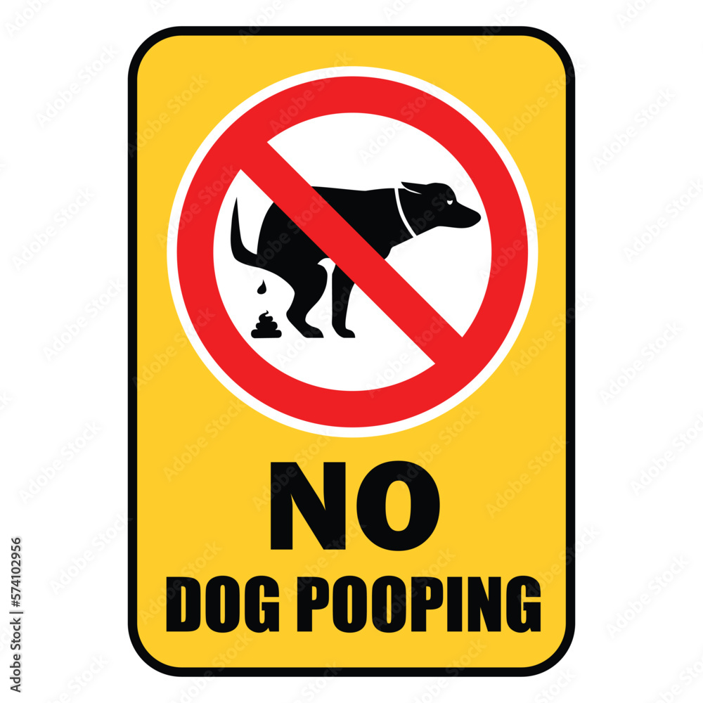 no dog pooping no poop zone sign with warning text and yellow