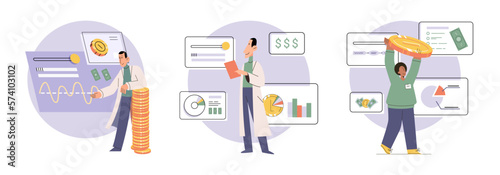 Budget plan concept. Evaluates income and expenses, analyzes investments and savings. Financial literacy and economics, accounting. Planning and distribution of money. Income and expenses report