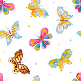 Butterfly as Fluttering Insect with Brightly Coloured Wings Vector Seamless Pattern