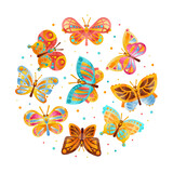 Cute beautiful butterflies seamless pattern in circular shape vector illustration