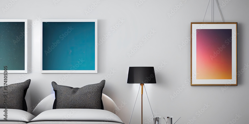 mock up poster frame in modern interior background, living room, Scandinavian style, Generative AI illustration. mock up poster frame in modern interior background, living room, Scandinavian style, Generative AI illustration.
