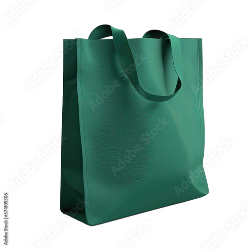 Green shopping bag identity mock-up item template transparent background. Mockup green tote bag fabric for shopping, mock up canvas bag isolated.