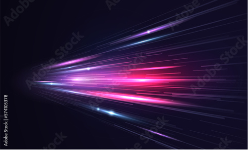 Modern abstract high speed light effect. Technology futuristic dynamic motion. Glow of bright lines of transport vehicle drive on road highway. Vector illustration