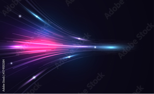 Fototapeta Naklejka Na Ścianę i Meble -  Modern abstract high speed light effect. Technology futuristic dynamic motion. Glow of bright lines of transport vehicle drive on road highway. Vector illustration